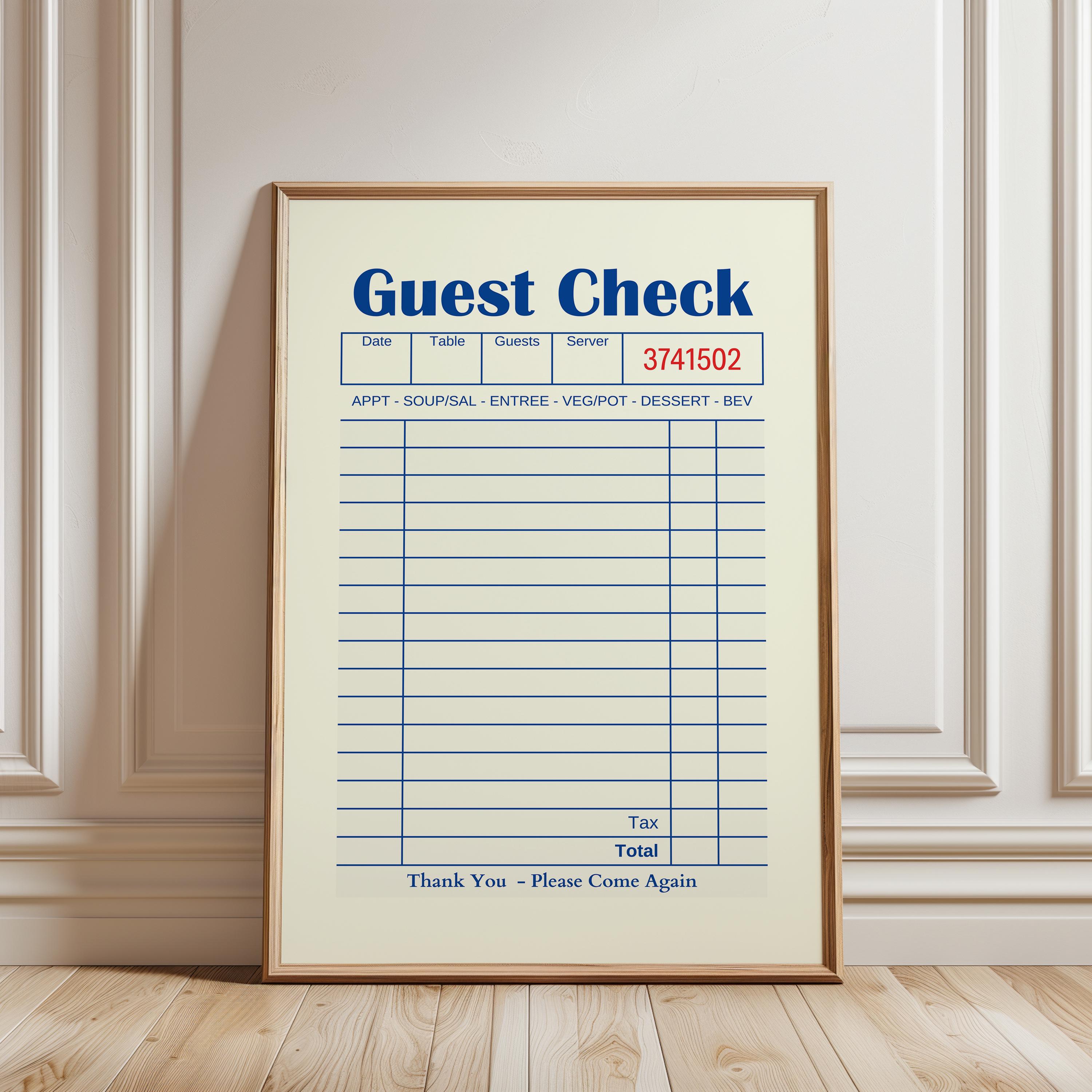 Blank Guest Check Art Print, Trendy Wall Art, Guest Check Print, Digital Art, Guest Check Wall Art, Blank Gift Wall Art, Personalized Gift
