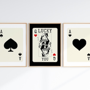 Set di 3 arte da parete retrò, set di arte da parete alla moda, poster Lucky You, arte da parete della galleria, arte da parete funky, arte da parete di carte da gioco, arte da parete del casinò