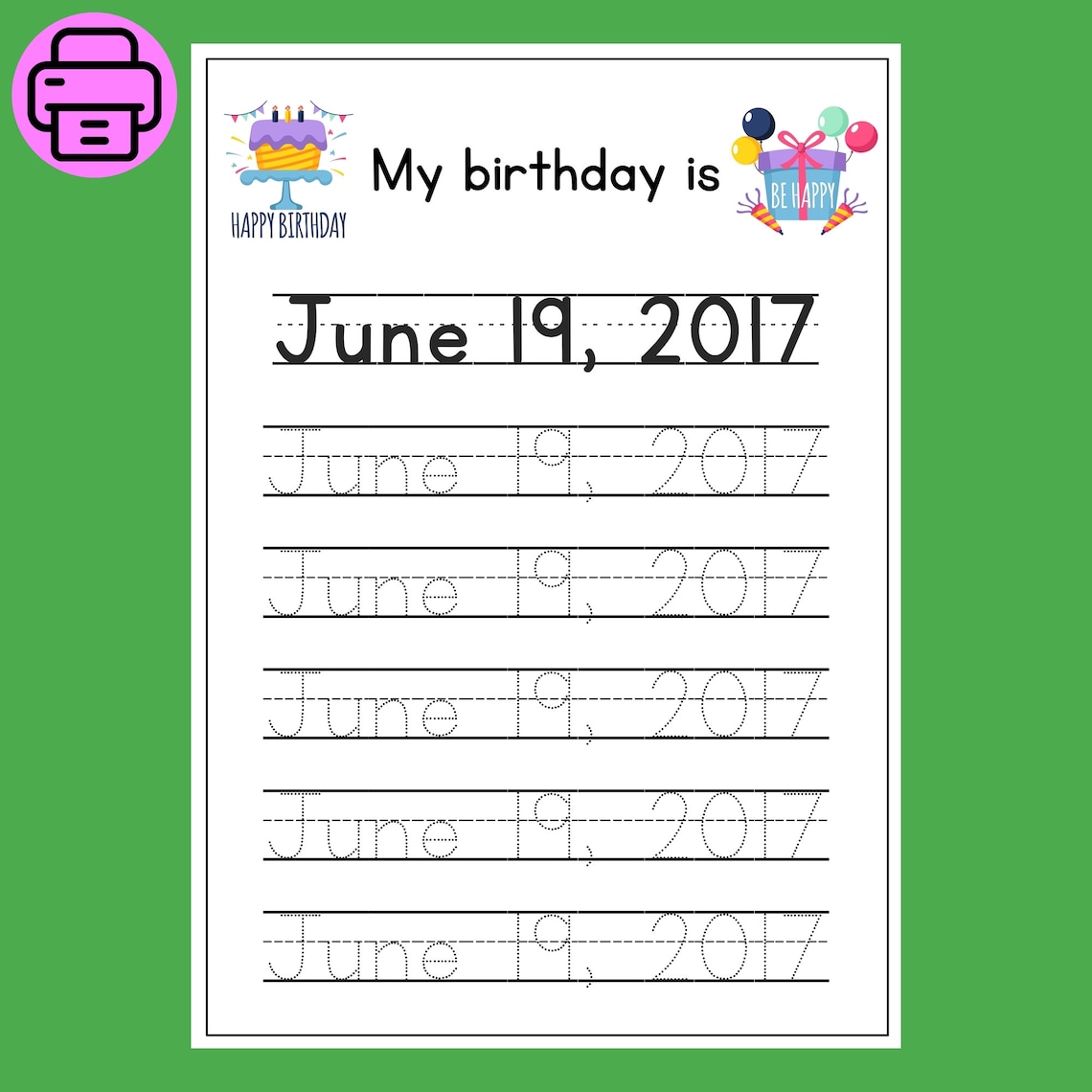 Birthday Tracing Worksheet | My Birthday Tracing | My Birthday is ...