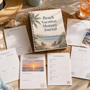Diario dei ricordi delle vacanze al mare stampabile, pianificatore di viaggi estivi in PDF