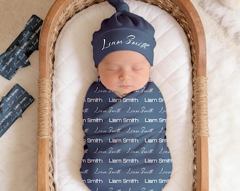 Baby Swaddle Decke, Neugeborenen Stirnband Hut & Schleife Set, Baby Name Schild Decke, Babyshower Individuelles Namensgeschenk, Personalisierte Swaddle Sets
