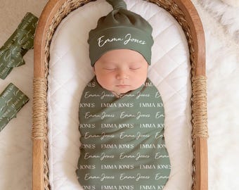 Kocyk i czapeczka dla noworodka, spersonalizowane kocyki do otulania niemowląt, spersonalizowane akcesoria do pokoju dziecięcego, jednokolorowy kocyk do otulania niemowląt z imieniem