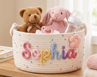 Gepersonaliseerde geweven mand met monogram, katoenen babymand met naam, cadeaumand nieuwe moeder, opbergmand kinderkamer, kraamcadeau