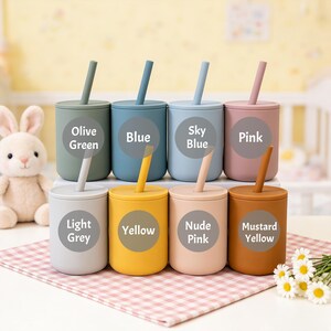 Vaso de silicona para bebé con nombre grabado personalizado, vaso infantil con pajita, vaso de entrenamiento para bebés, regalo para baby shower, vaso para bebés imagen 6