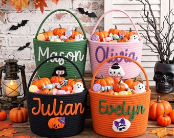 Personalisierter Halloween-Korb, Süßigkeitentüte mit Namen, Süßigkeiteneimer für Kinder, Gruselkorb, Halloween-Tasche, Halloween-Geschenk für Kinder