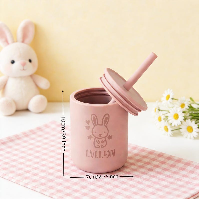Vaso de silicona para bebé con nombre grabado personalizado, vaso infantil con pajita, vaso de entrenamiento para bebés, regalo para baby shower, vaso para bebés imagen 7