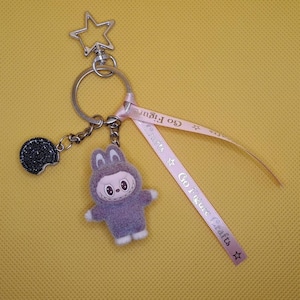 Labubu inspired, Bunny monster, Grey, minifigure Bag Charm.