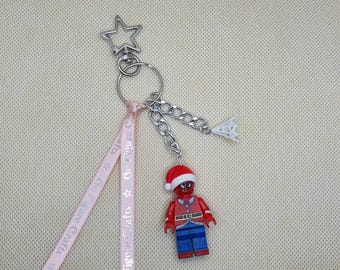 Christmas Spiderman, minifigure Bag Charm.