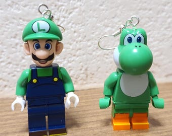 Yoshi and Luigi, Super Mario, minifigure earrings.