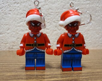 Christmas Spiderman minifigure earrings.