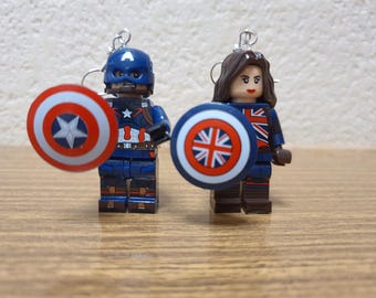 Captain America (Steve Rogers) and Captain Carter minifigure earrings.