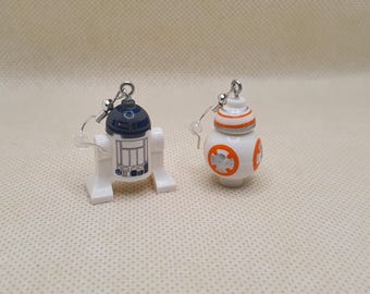Star Wars. R2D2 and BB8, minifigure earrings.