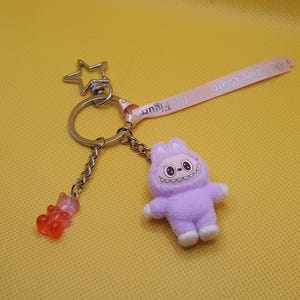Labubu inspired, Bunny monster, pink, minifigure Bag Charm.