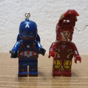 Captain America (Steve Rogers) and Iron Man minifigure earrings.