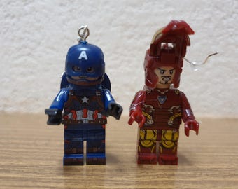 Captain America (Steve Rogers) and Iron Man minifigure earrings.