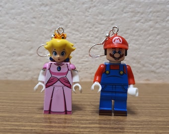 Mario and Princess Peach, Super Mario, minifigure earrings.
