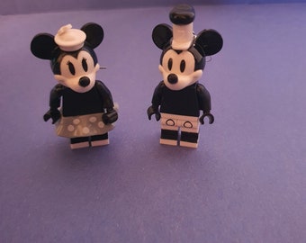 Disney. Mickey and Minnie. Steamboat Willie minifigure earrings.