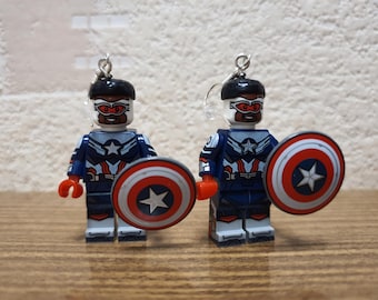 Captain America (Sam Wilson) minifigure earrings.