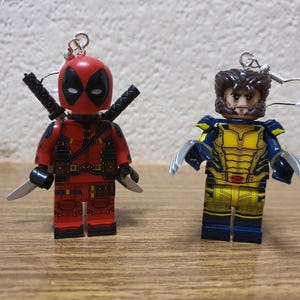 Deadpool and Wolverine minifigure earrings.