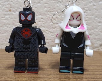 Ghost Spider and Spin minifigure earrings.