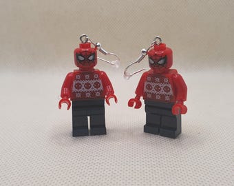 Christmas Spiderman, version 2, minifigure earrings.