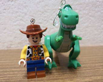 Toy Rex and Woody oversized minifigure earrings.