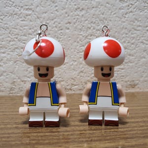 Toad, Super Mario, minifigure earrings.
