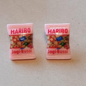 Haribo, pink, stud earrings.