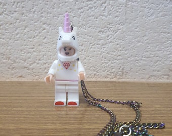 Pink Unicorn Minifigure 19 inch necklace.