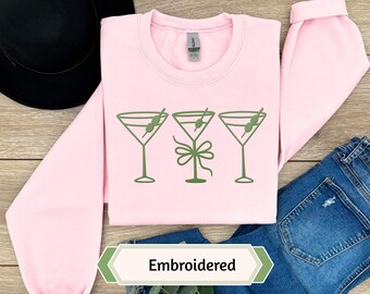 Embroidered Martini Sweatshirt: Women's Cocktail Lover Shirt