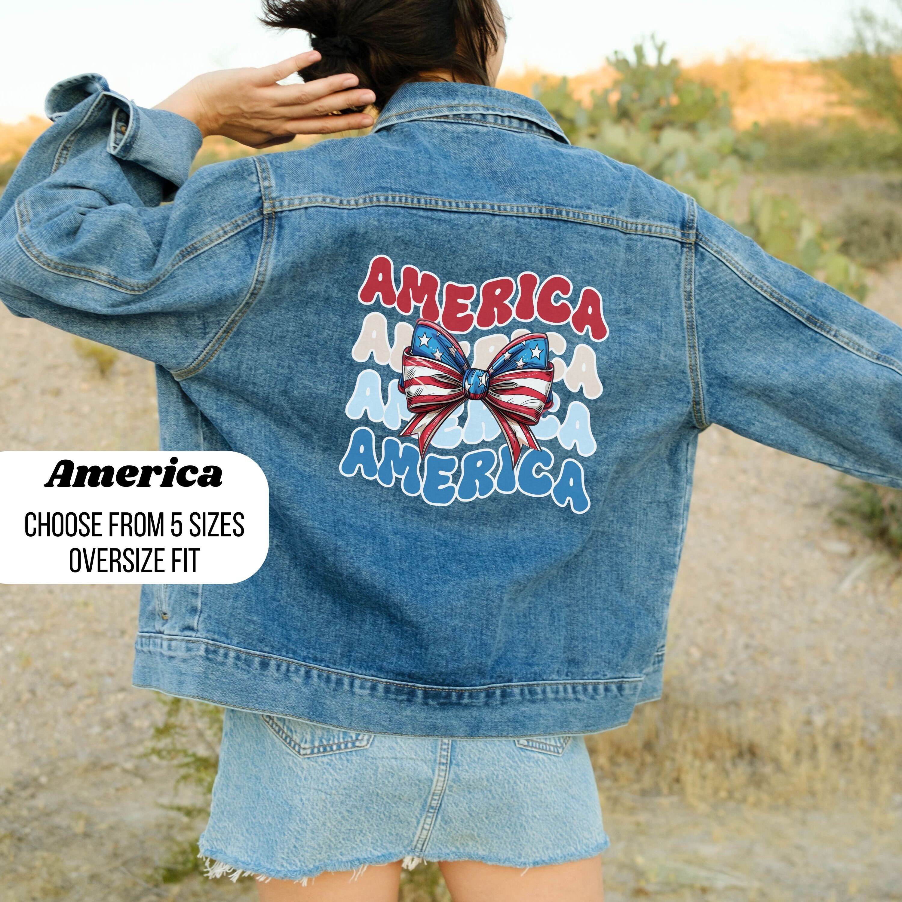 Oversized Denim Jacket: 4th of July American Flag Bow - Etsy