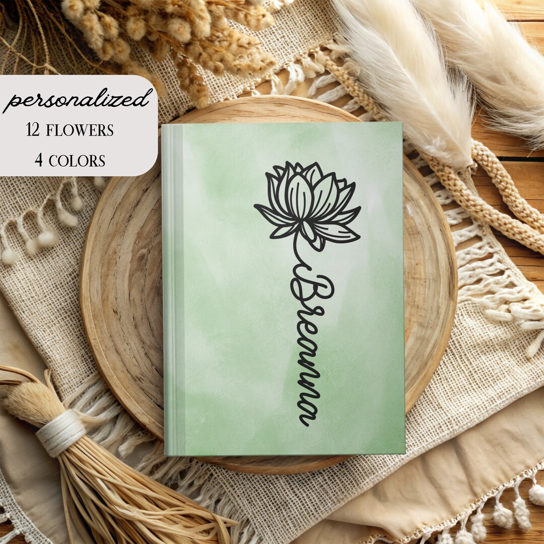 Birth Flower Journal Custom Name Notebook Hardcover Watercolor Journal ...