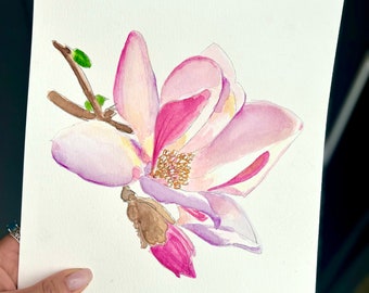 Magnolia | Art original aquarelle 20 x 9,5 pouces