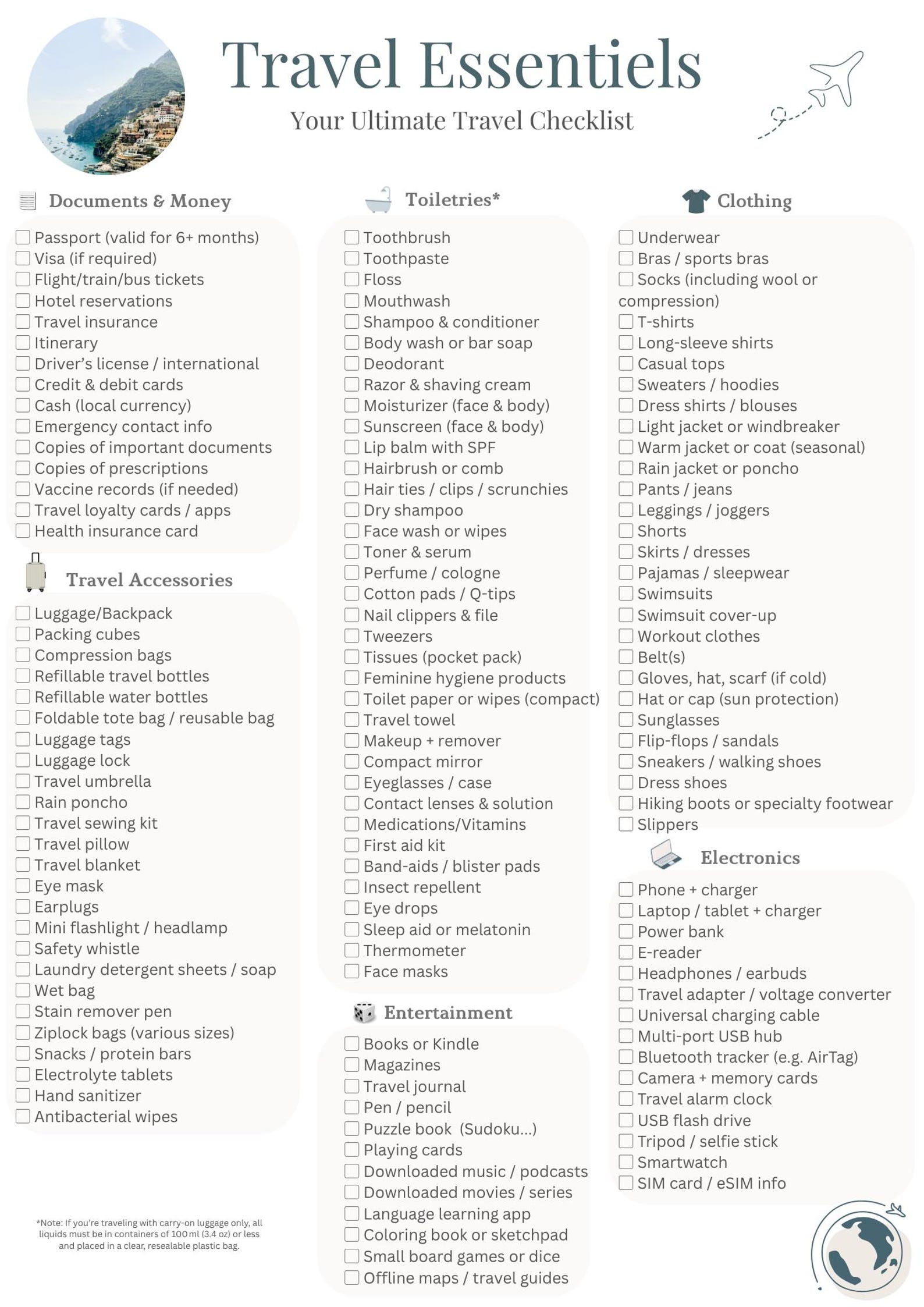 Travel Essential List.pdf Travel Essentials - Printable Packing List for Every Trip - Etsy