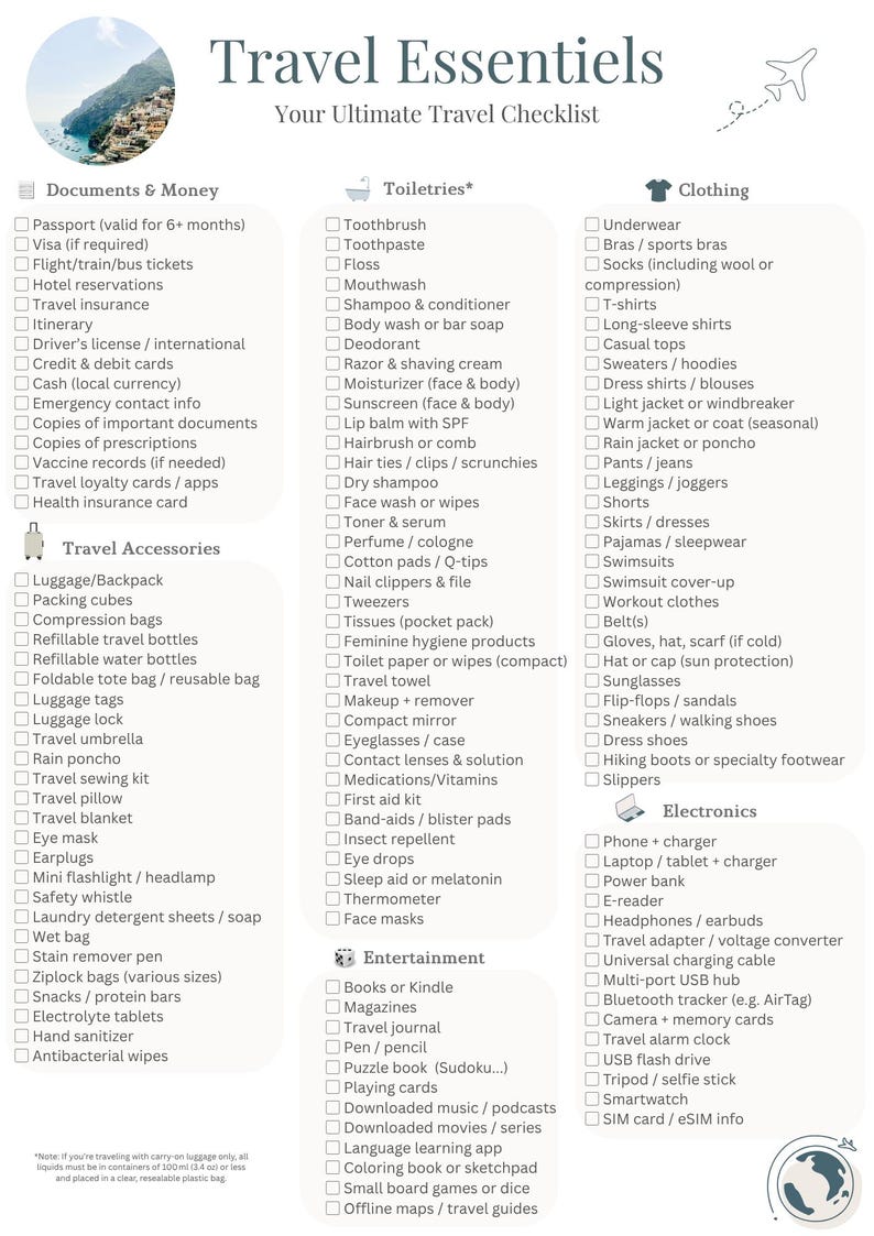 Travel Essentials - Printable Packing List for Every Trip - Etsy