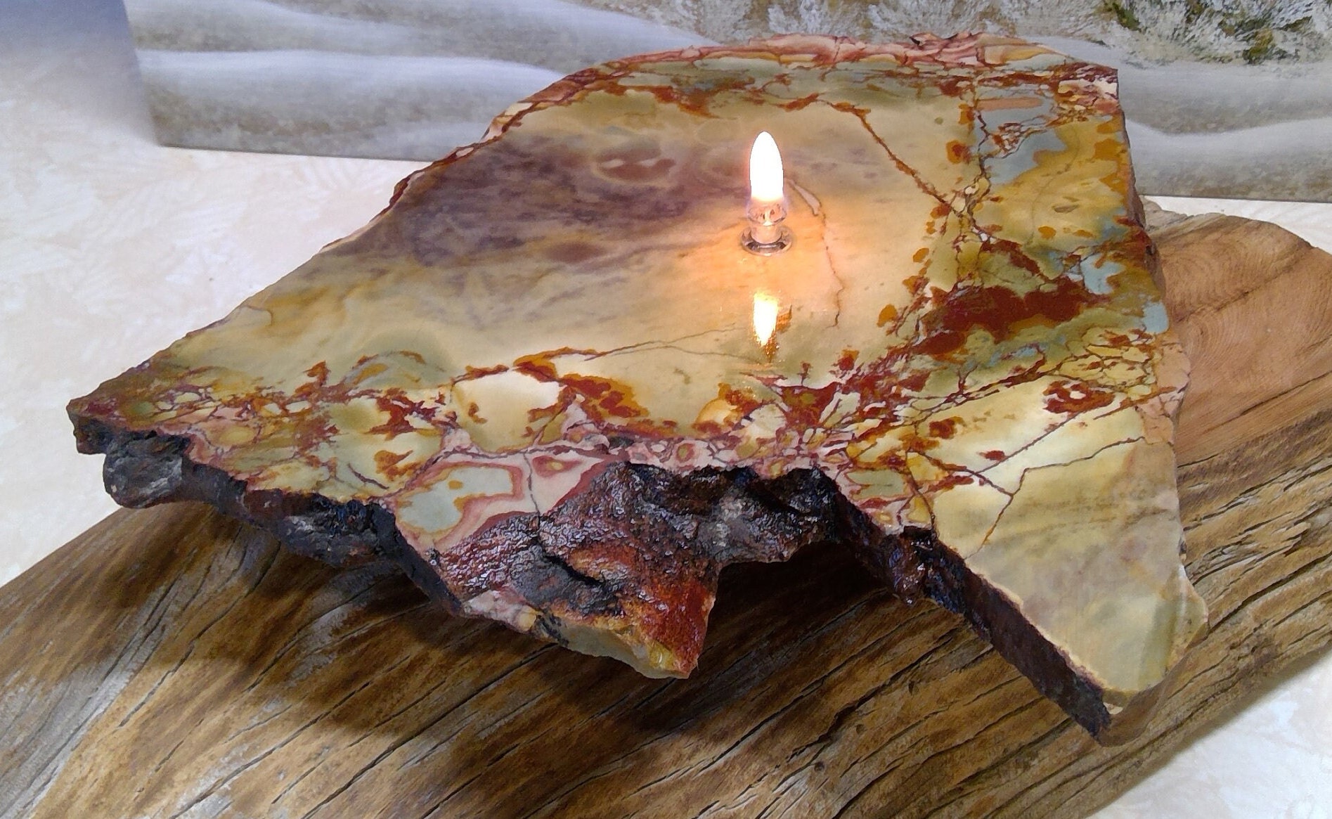 Porcelain Jasper Rock Oil Lamp Candle, Porcelain Jasper, Rock Oil Lamp
