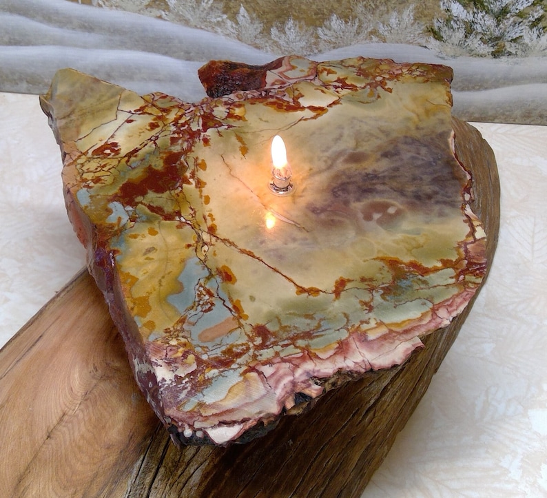 Porcelain Jasper Rock Oil Lamp Candle, Porcelain Jasper, Rock Oil Lamp