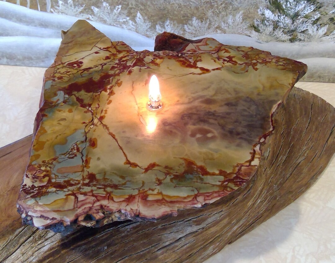 Porcelain Jasper Rock Oil Lamp Candle, Porcelain Jasper, Rock Oil Lamp