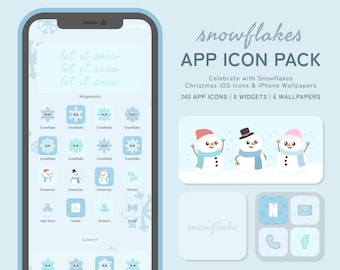 Snowflakes iOS Icons: Blue Aesthetic, Christmas App Set with Wallpapers, Widgets, Pastel, iOS App Icons