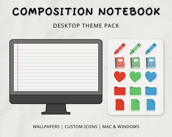 Conjunto de organizador de papel tapiz con tema de escritorio estético de composición de cuaderno