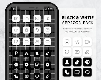 Conjunto de iconos de iOS: minimalista en blanco y negro + fondos de pantalla para iPhone