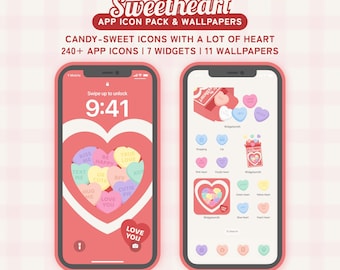 For My Sweetheart App Icon Pack – Candy Heart iOS App Icons, Valentine Phone Theme, Kawaii Love Aesthetic Wallpaper