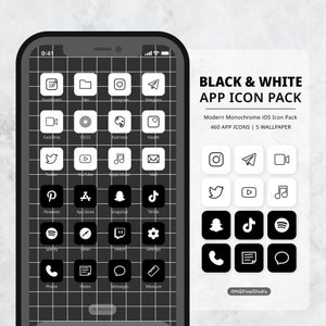 iOS Icon Set: Minimalist Black & White + iPhone Wallpapers