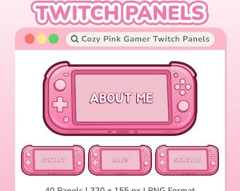 Paneles rosas para Twitch / Tema de consola kawaii adorable / Paquete de superposiciones pastel para VTubers / Paneles PNG acogedores para juegos