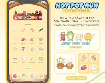 Iconos de la app Hot Pot para iOS, iconos de comida kawaii, tema acogedor para iPhone, widgets y fondos de pantalla.