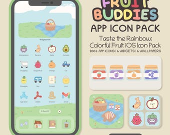 Kawaii Fruit Buddies Theme: Summer Aesthetic App Icons Pack for iOS Icons + iPhone Wallpapers