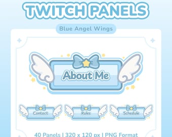 Paneles de transmisión con alas de ángel en tonos pastel, paneles superpuestos estéticos y adorables para Twitch - 40 paneles PNG - Paneles de transmisión azules - Descarga instantánea