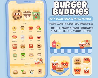 Iconos de la app Burger Buddies / Paquete de iconos de comida acogedora / Tema iOS / Descarga instantánea