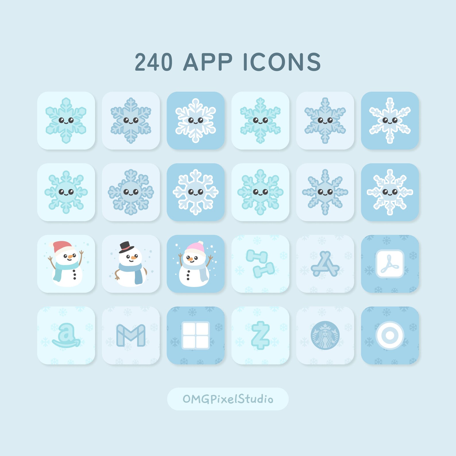 Snowflakes Ios Icons: Blue Aesthetic, Christmas App Set With Wallpapers ...