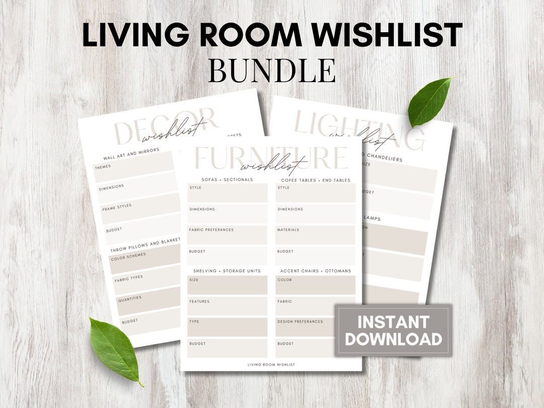 PRINTABLE LIVING ROOM Wishlist, Shopping List, Home Decor Essentials ...
